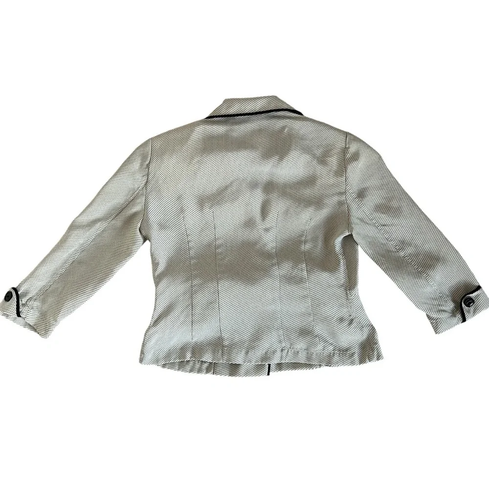 Jones New York 100% Silk Polka Dot Cream Blazer with Black Trim - Picture 11 of 11